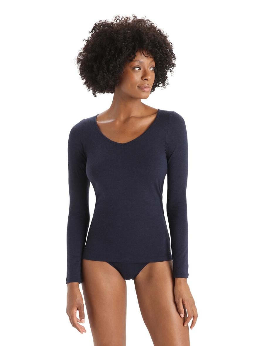 Midnight Navy Icebreaker Merino Siren Long Sleeve Sweetheart Top Women\'s Underwear | AU 1687LISH